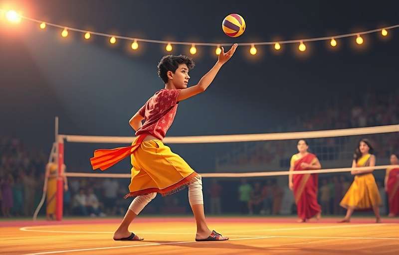 Curry Spike Volleyball player using special move with traditional Indian celebration animation
