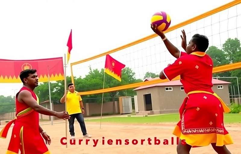 Curry Spike Volleyball gameplay showing Indian players in traditional attire spiking the ball